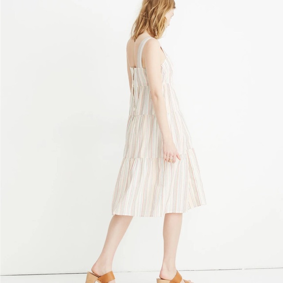 Madewell Button-Back Tiered Dress in Textural Rainbow Stripe size 12 - - Picture 3 of 6